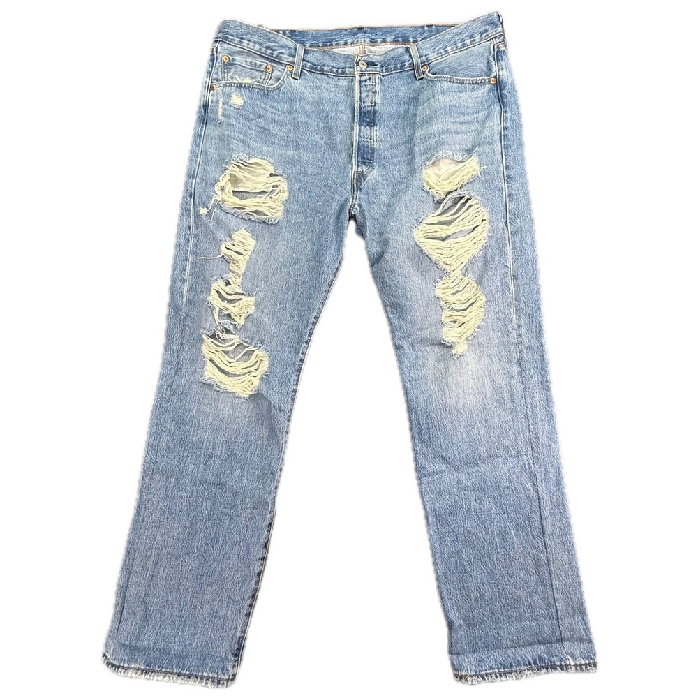 Levi's 501‎ Jeans Mens 42x32 Blue Distressed Original Fit Straight Leg 501-3032